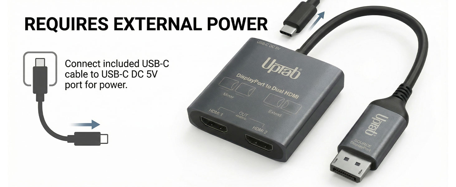 UPTab DP Splitter Dual 2-Port HDMI 4K 60Hz