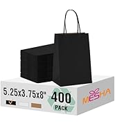 MESHA Gift Paper Bags 400 PACK 5.25x3.75x8'' Black Small Shopping Kraft Bags Bulk with Handles Re...