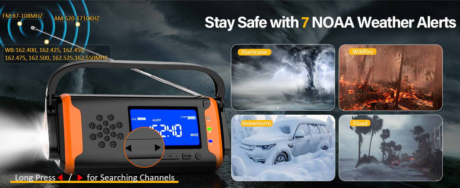 NOAA weather radio Solar crank battery