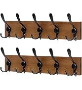 RELBRO Coat Rack Wall Mount, 16.7 Inch Wooden Wall Coat Hanger with 5 Triple Hooks, No Assembly, ...
