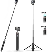 VRIG AC-04S Selfie Stick Tripod for Go Pro Mission 1 Pro, 63" Extendable Tripod with Claw-Mini Qu...