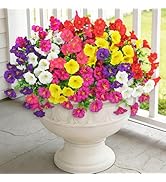 Besteek 24 Bundles Artificial Flowers for Outdoors, Fake Silk Morning Glory Faux Eucalyptus UV Re...