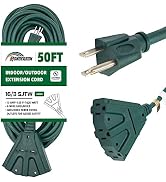 HONDERSON 50 Ft Outdoor Extension Cord with 3 Electrical Power Outlets - 16/3 SJTW Durable Green ...