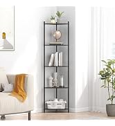 Wisuce Corner Shelf Stand - 5 Tier Black Bamboo Small Corner Bookshelf for Office Kitchen Bedroom...