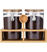Yangbaga Plastic Coffee Containers with Shelf, 2×58OZ Coffee Bean Storage with Airtight Locking C...
