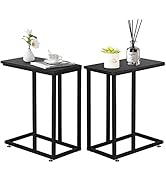 VECELO C Shaped End Side Table for Sofa Couch and Bed Snack TV Tray for Living Room Bedroom, 2 PC...