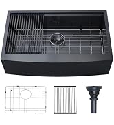 Ufaucet 33 x 20 Inch Black Farmhouse Sink, Gunmetal Black Stainless Steel Deep Apron Front Underm...