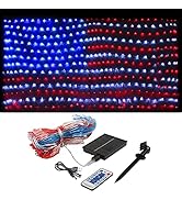 XTF2015 Solar American Flag Lights, 2-in-1 Solar Powered & Plug in American Flag Light, 420 LED W...