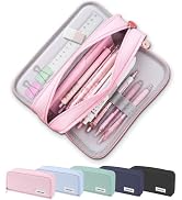 FAHZON Cute Pencil Case, 3 Large Compartments Pencil Pouch, Elastic Pen Slots&Mesh Pockets for St...