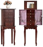 Giantex Standing Jewelry Armoire Cabinet with 4 Drawers, Flip Top Mirror, Top Storage Compartment...