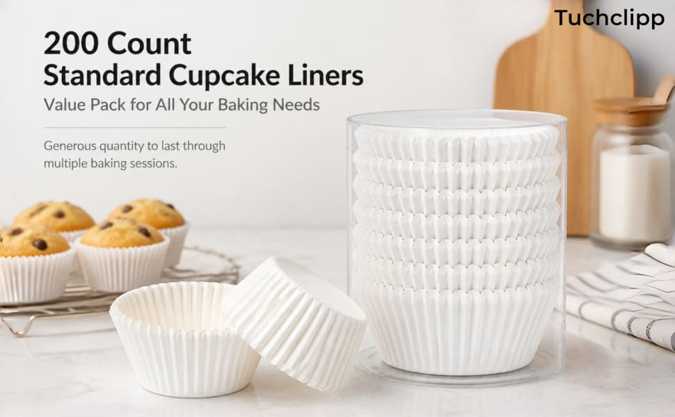 200 Count Non-stick Standard White Cupcake Liners