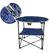ZRSCHYG Camping Table & Beach Table, – Portable 2-Tier Foldable Table with 4 Cup Holders & Carry ...