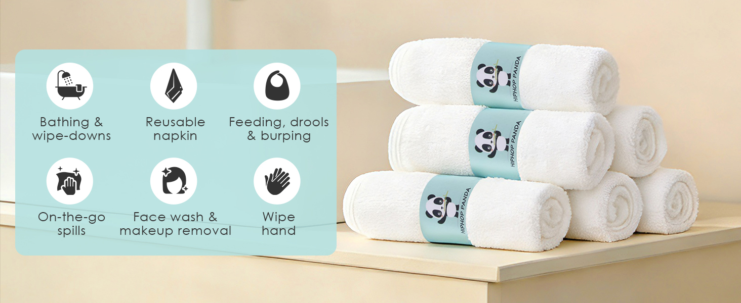 HIPHOP PANDA Ultra Soft Absorbent Baby Washcloths
