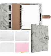 FYY Leather Refillable Notebook - 6 Ring Binder with A5 Pockets, Dividers & Paper, PU Leather Tra...