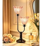 TECHYAP Mid Century Modern Table Lamp Vintage Red Glass Lamp Gift Dimmable | 2 Bulbs Included Bla...