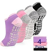 GRPSKCOS Pilates Yoga Grip Socks 4 Pairs Women Non Slip Socks for Barre Home Hospital Size 5-10