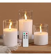 Eywamage Clear Glass Flameless Candles with Remote Timer, Flickering Battery LED Pillar Candles S...