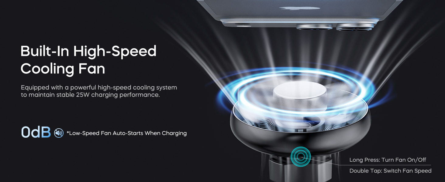 25W car wireless charger with fan cooling