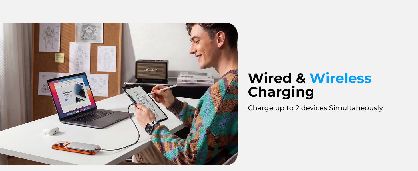 Charge up to 2 devices Simultaneously