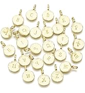 BEEFLYING 26pcs Gold Letter Charms Round Alphabet Pendant Charms Bulk for DIY Necklace Earring Br...