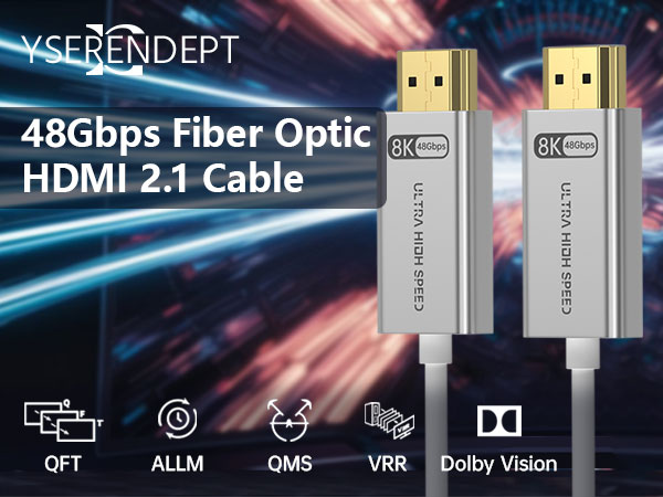 HDMI 2.1 Cable 4K 8K Fiber Optic HDMI Cable 8K@60Hz 4K@120Hz,48Gbps,Dynamic HDR,HDCP 2.2&2.3, 3D