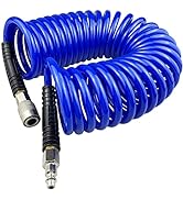 Darnassus Polyurethane Recoil Air Hose, 1/4" Inner Diameter,25 Feet Blue with Bend Restrictor and...