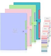 SKYDUE 4 Packs Expanding File Folder with 32 Labels,5 Pockets A4 Letter Size Accordion Folder Pap...