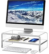 Egchi Acrylic Monitor Stand, 2 Tiers Clear Monitor Riser Computer Stand for Office, Home, Office,...