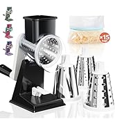 Nexsujo Upgraded Rotary Cheese Grater with 3 Interchangeable Stainless Steel Drums, One-Press Pow...