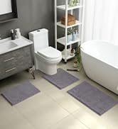 HOMEIDEAS 3 Pieces Bathroom Rugs, Ultra Soft Non Slip Absorbent Chenille Toilet Bath Mat Set (Grey)