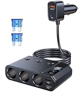 9 in 1 Cigarette Lighter Splitter, USB C Car Charger Adapter with PD30W, 3 Sockets with Independe...