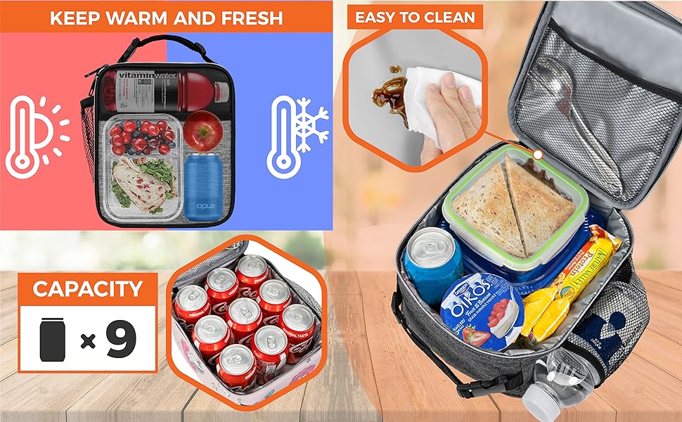 lunch box insulated bag small compact kids boys girls men women school work office adult nylon