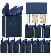 12 Pack DIY Metallic Paper Thank You Gift Bags With Handles, Tissue Paper and Painting Pens, 9"x7...