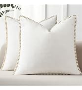 Pallene Chenille Soft Cream White Throw Pillow Cover 18x18 Set of 2 | Fall Decorative Velvet Pill...