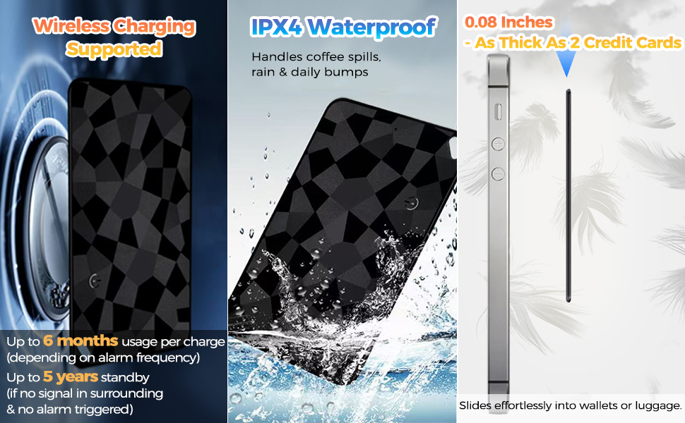 water resistant, wireless charging, 0.08inches thick