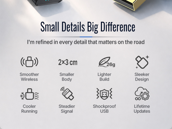CarPlay wireless adapter offers smoother connection and lighter build for daily driving.