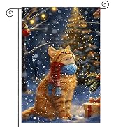 BlissYard Winter Garden Flag Orange Cat Snowy Tree 12 x 18 Inch | Double-Sided Orange Cat, Snowy ...