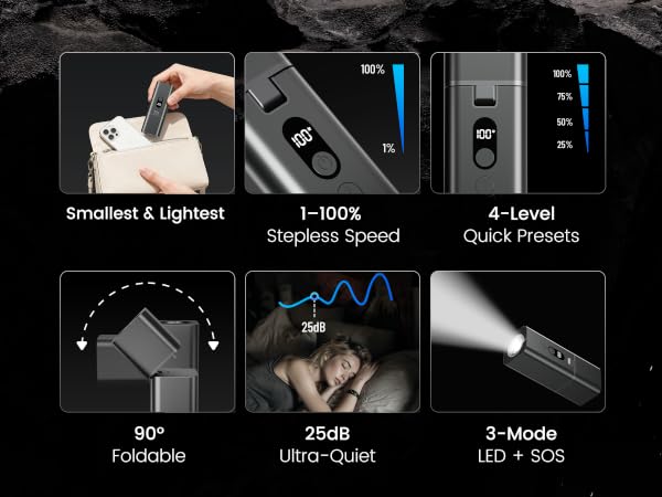 Titanium Portable FanBuilt-in LED Flashlight