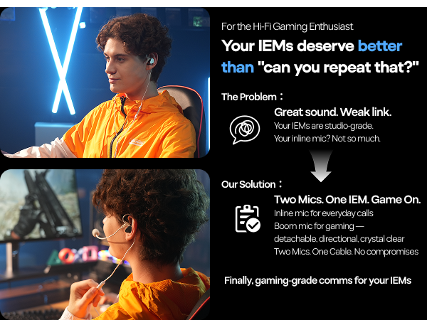 Kiwi Ears S-link IEM Cable with Boom Mic