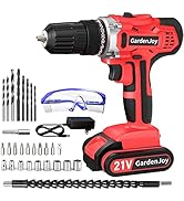 GardenJoy Cordless Power Drill Set: 21V Electric Drill with Fast Charger 3/8-Inch Keyless Chuck 2...