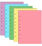Mini Binder 5 Colorful Line Paper for 3 or 7 Ring Binders - 100 Sheets/200 Pages Loose Leaf Paper...