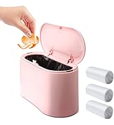 Mini Desk Trash Can with Lid with 90 Pcs Trash Bag, Lint Bin 0.5 Gallon Countertop Waste Bin for ...