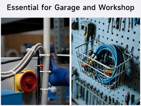 Self-locking zip ties for easy handling and secure grip on wires and cables.