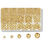 Laopottbeads 1225 Pcs Gold Beads with Oxidation-Resistant Finish, 4/6/8/10/12mm Round Beads DIY K...