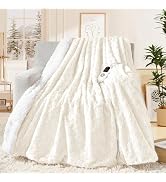 MAXEVE Heated Blanket Electric Throw 50"x60" Faux Rabbit Fur Sherpa Blankets with 6 Heating Sets ...