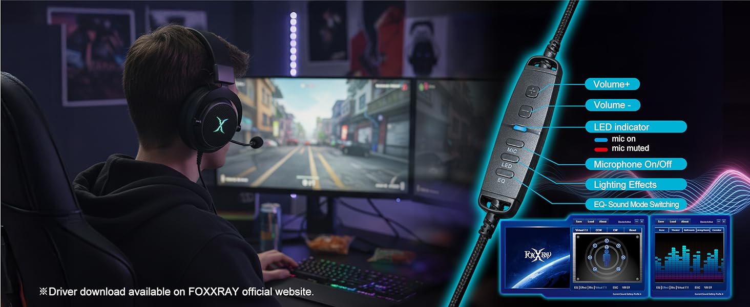 in-line controller, quick adjustable for volume, EQ, Light and microphone on/off.