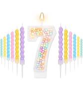 AKURIEEY Macaron 7th Birthday Candle Pastel Number 7 Candle with 12 Pcs Spiral Candles for Girls ...