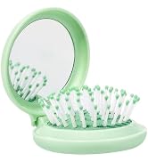 Arthaxi Mini Hair Brush with Mirror for Travel and Purse, Compact Pocket-Size Round Brush and Mir...