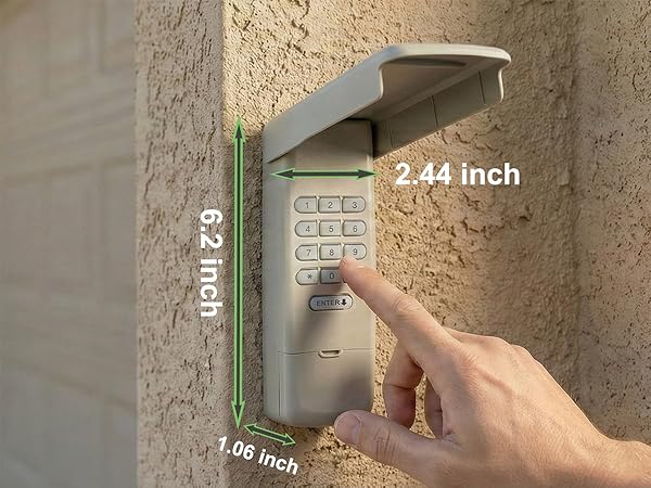 Compact garage door keypad dimensions fitting standard narrow door jambs covers old screw holes