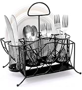 Bekith Silverware Caddy Paper Plate Napkin Holder, Utensil Holder with Handle, Countertop Flatwar...